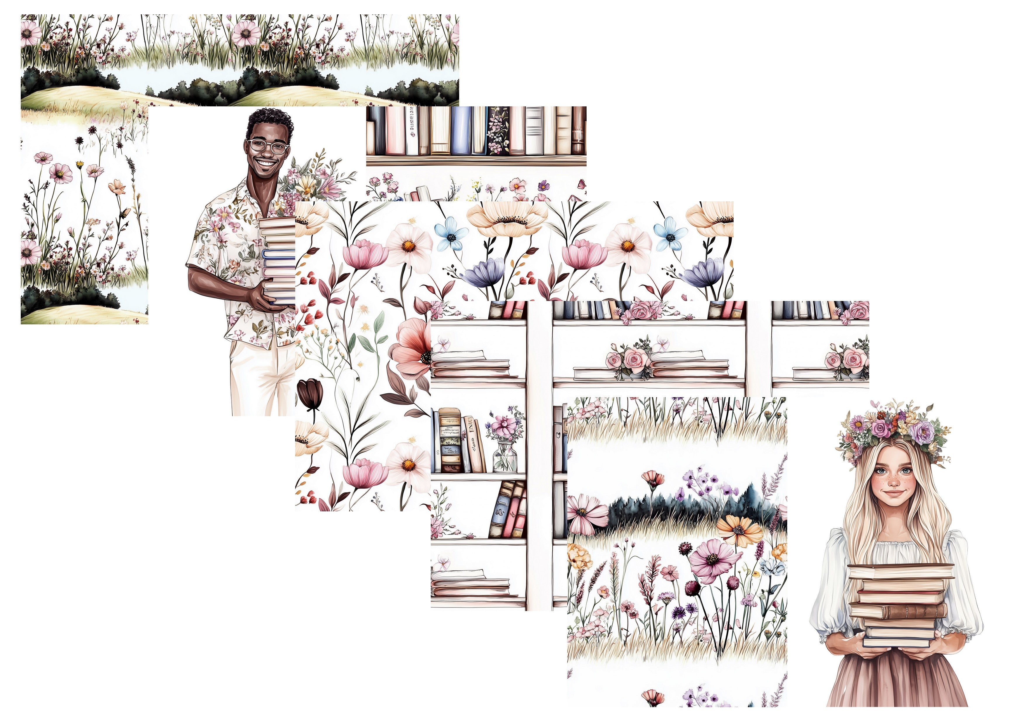 LovedbyGaby A4 journalpapier set Books and flowers