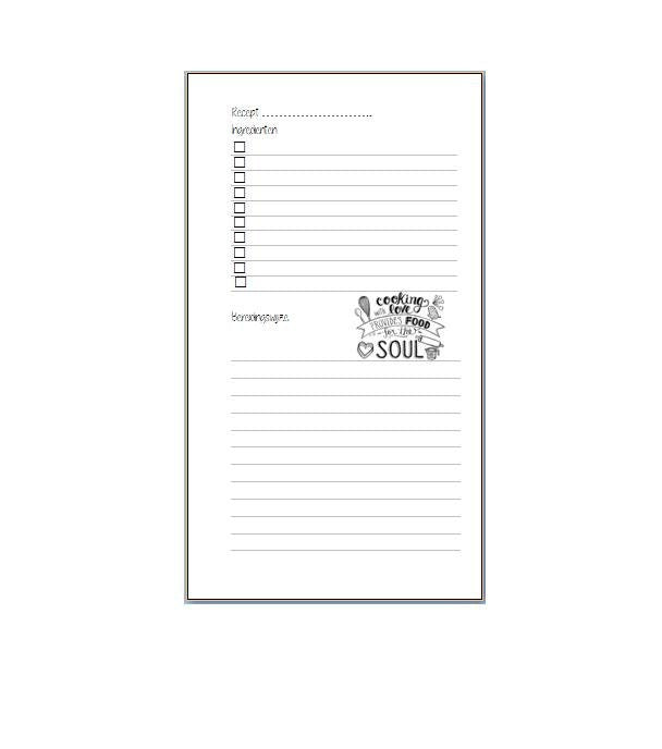 A5 Recipe inserts