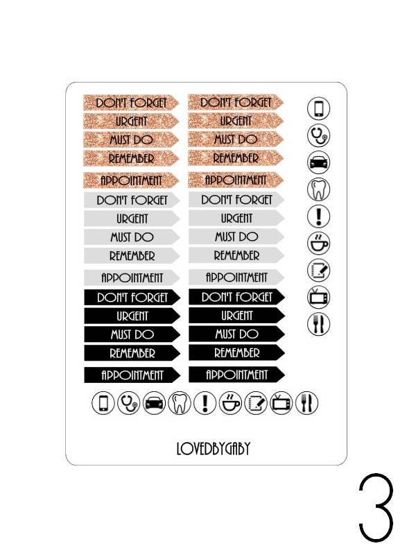 LovedbyGaby autocollants de planning gris/or rose/noir