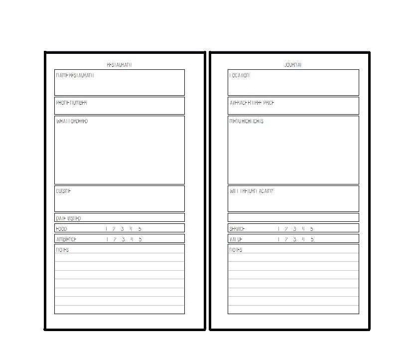 A5 slim inserts "restaurants"