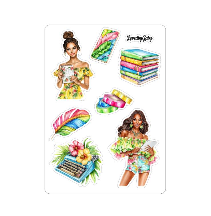Autocollants LovedbyGaby : fille planner tropicale