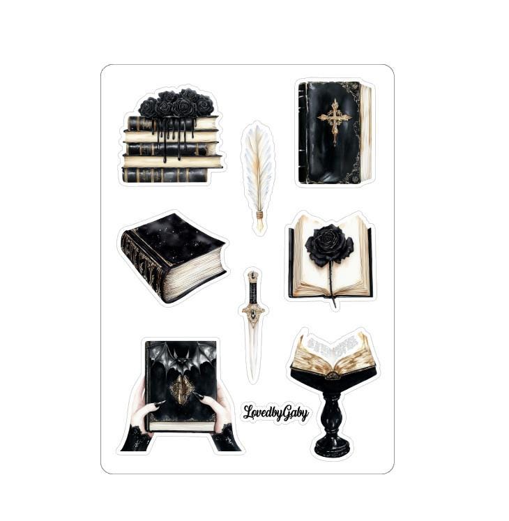 Autocollants LovedbyGaby, thème vampires et bibliothèque