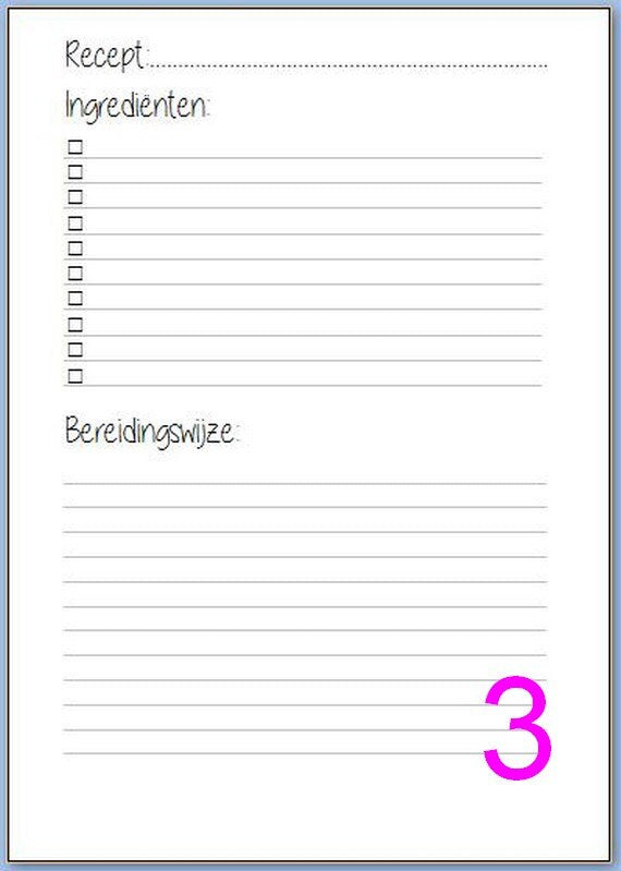 A5 Recipe inserts