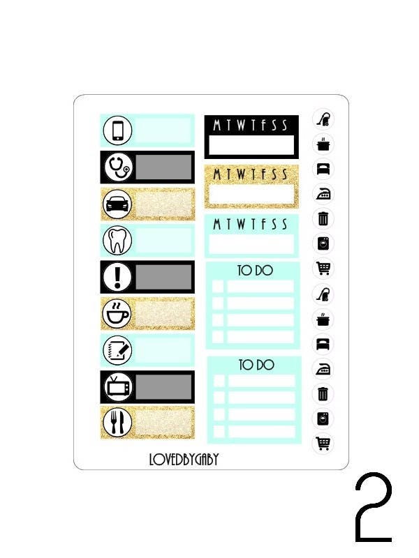 LovedbyGaby mint/gold/black planning stickers
