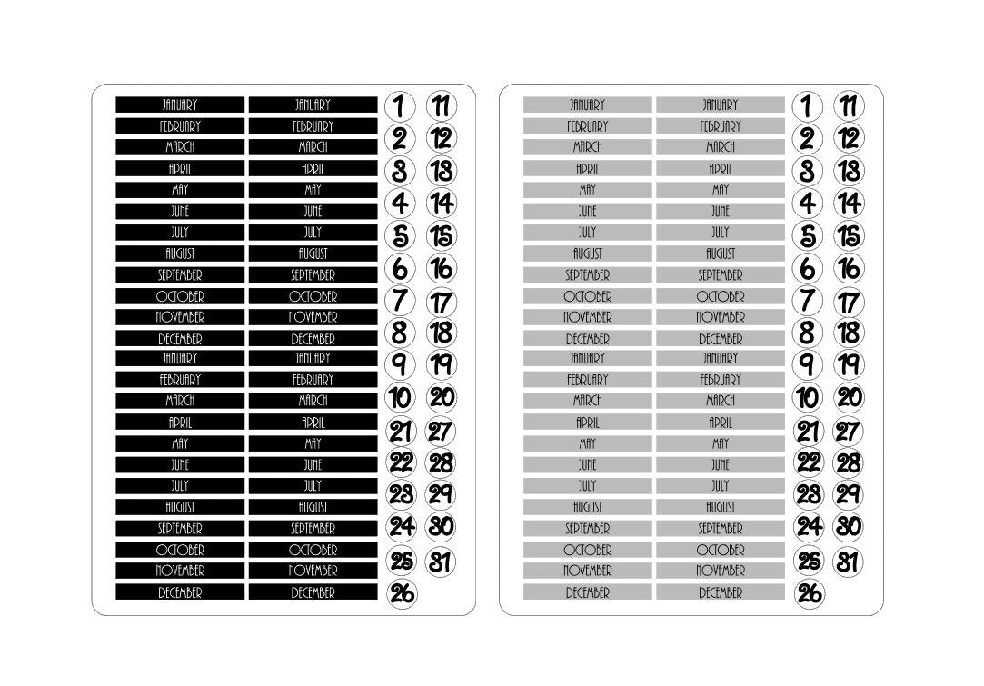 LovedbyGaby stickers for the A6 TN boxes "months and dates"