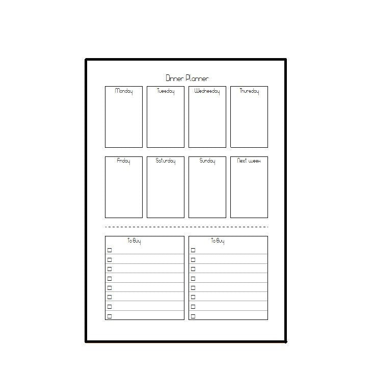 A5 dinner planning notepad or inserts
