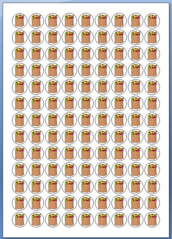 117 diverse huishoudstickertjes 1 met een doorsnee van 19mm