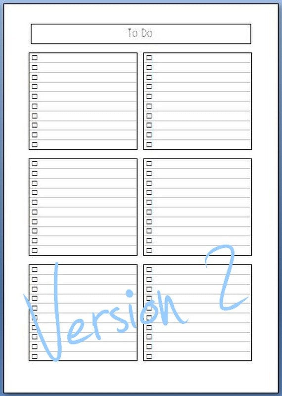 A5 "To Do" pages 20 vel